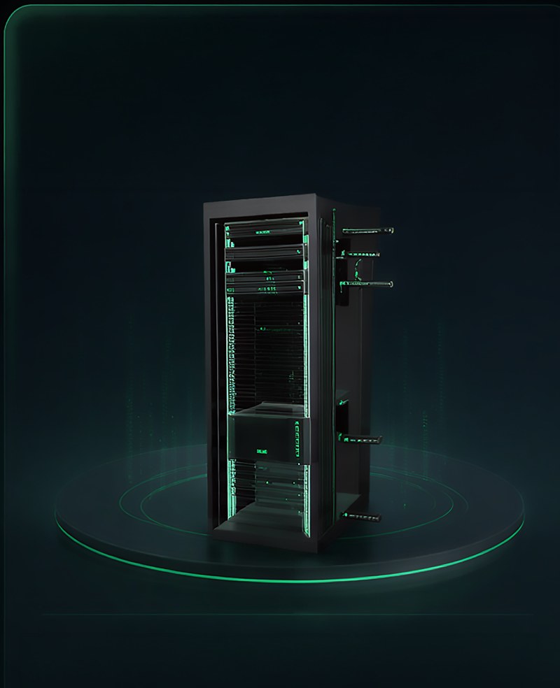Render of a single turnkey AI rack.