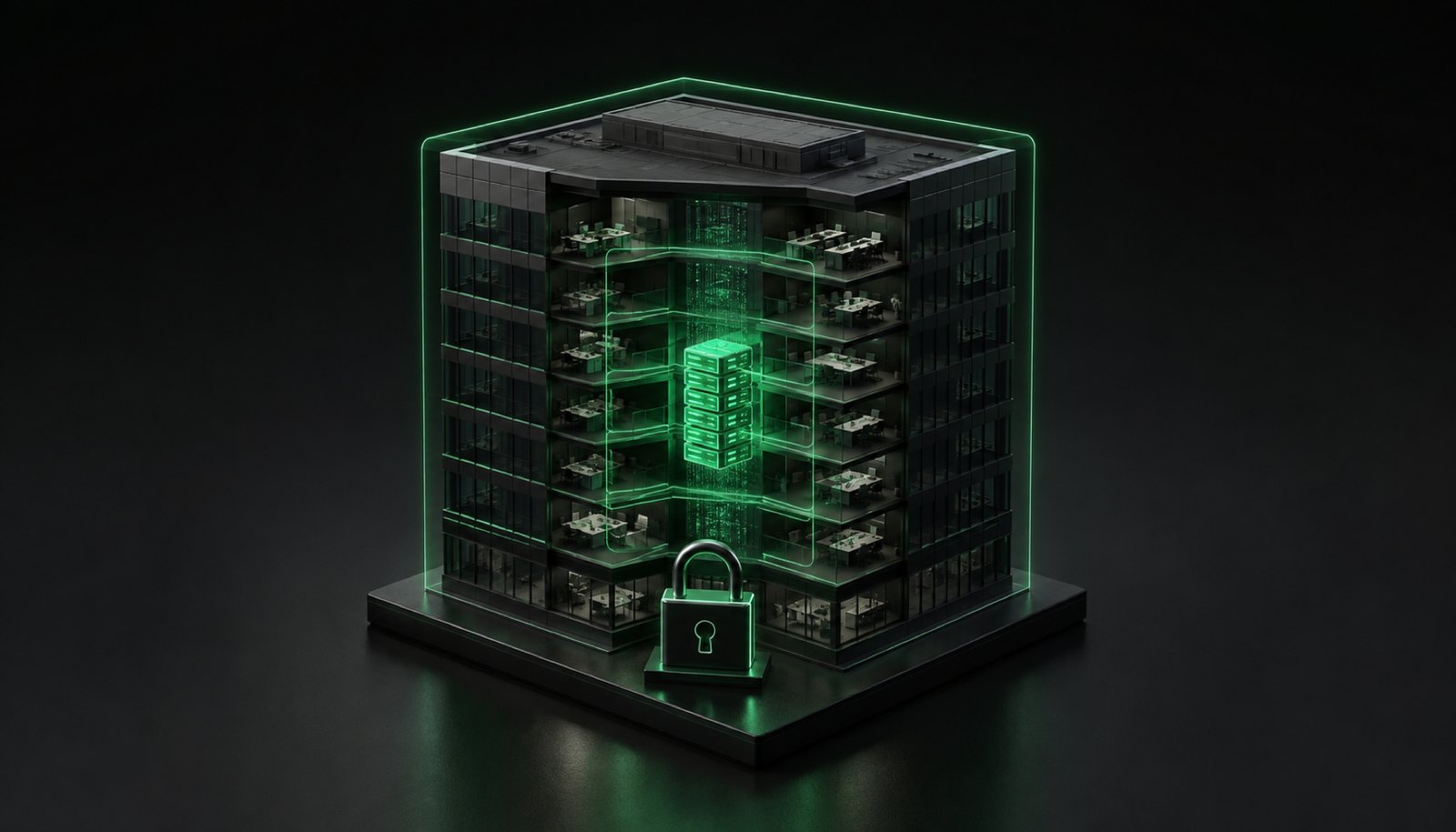 Your building with the AI and the data inside its walls. The lock is closed. Nothing leaves.