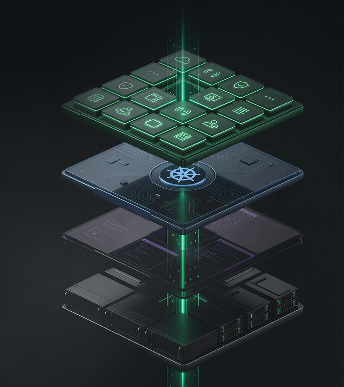 Runtime Fabric render: stacked compute layers with a Kubernetes core.